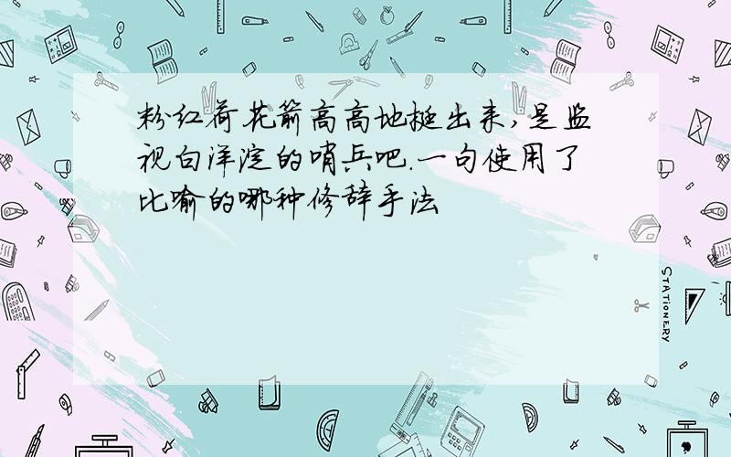 粉红荷花箭高高地挺出来,是监视白洋淀的哨兵吧.一句使用了比喻的哪种修辞手法