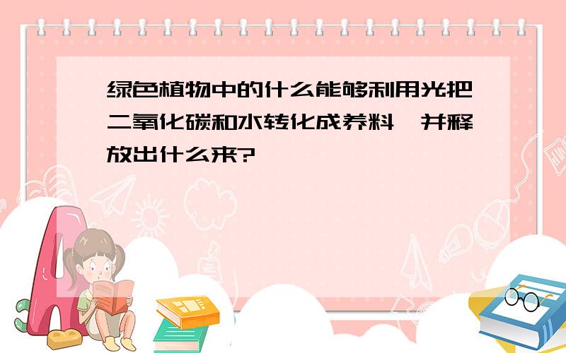 绿色植物中的什么能够利用光把二氧化碳和水转化成养料,并释放出什么来?