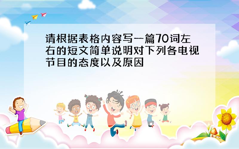 请根据表格内容写一篇70词左右的短文简单说明对下列各电视节目的态度以及原因