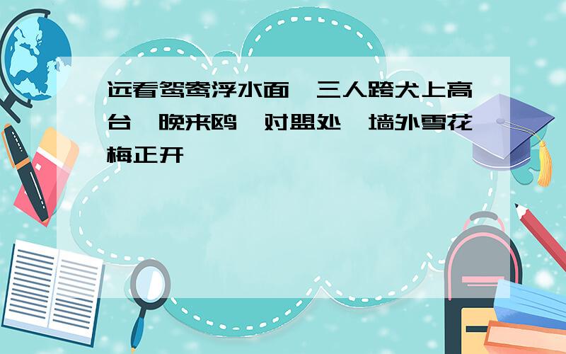 远看鸳鸯浮水面,三人跨犬上高台,晚来鸥鹭对盟处,墙外雪花梅正开