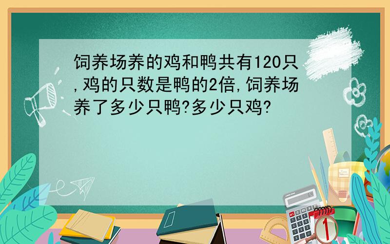 饲养场养的鸡和鸭共有120只,鸡的只数是鸭的2倍,饲养场养了多少只鸭?多少只鸡?