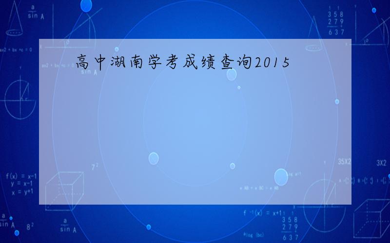 高中湖南学考成绩查询2015