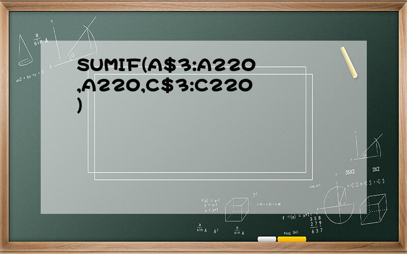 SUMIF(A$3:A220,A220,C$3:C220)