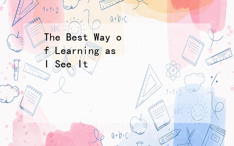 The Best Way of Learning as I See It