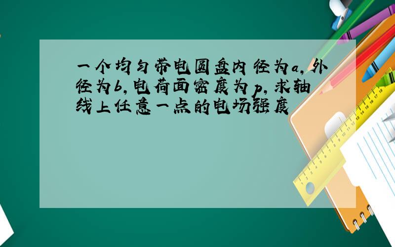 一个均匀带电圆盘内径为a,外径为b,电荷面密度为p,求轴线上任意一点的电场强度