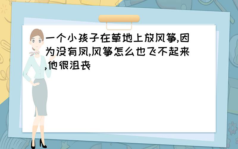 一个小孩子在草地上放风筝,因为没有凤,风筝怎么也飞不起来,他很沮丧