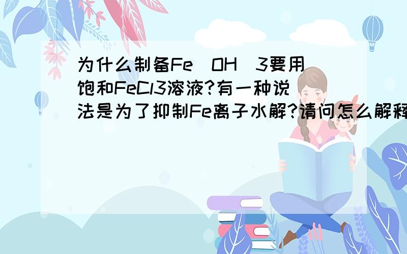 为什么制备Fe(OH)3要用饱和FeCl3溶液?有一种说法是为了抑制Fe离子水解?请问怎么解释?