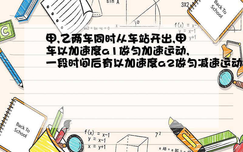 甲,乙两车同时从车站开出,甲车以加速度a1做匀加速运动,一段时间后有以加速度a2做匀减速运动,