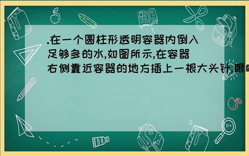 .在一个圆柱形透明容器内倒入足够多的水,如图所示,在容器右侧靠近容器的地方插上一根大头针,眼睛在图中左侧透过容器观察到c