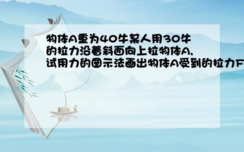 物体A重为40牛某人用30牛的拉力沿着斜面向上拉物体A,试用力的图示法画出物体A受到的拉力F