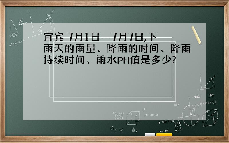 宜宾 7月1日—7月7日,下雨天的雨量、降雨的时间、降雨持续时间、雨水PH值是多少?