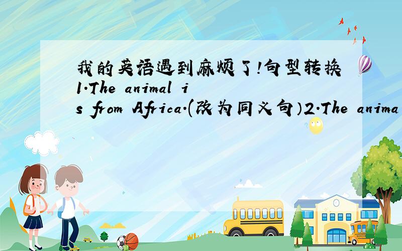 我的英语遇到麻烦了!句型转换1.The animal is from Africa.(改为同义句）2.The anima