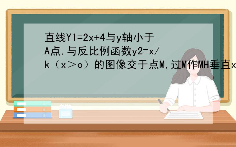 直线Y1=2x+4与y轴小于A点,与反比例函数y2=x/k（x＞o）的图像交于点M,过M作MH垂直x轴于点H,AH＝5