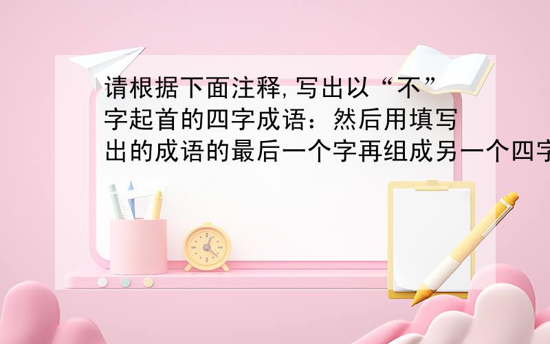 请根据下面注释,写出以“不”字起首的四字成语：然后用填写出的成语的最后一个字再组成另一个四字成语.