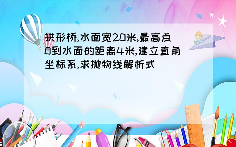 拱形桥,水面宽20米,最高点0到水面的距离4米,建立直角坐标系,求抛物线解析式