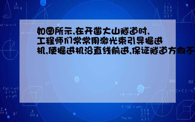 如图所示,在开凿大山隧道时,工程师们常常用激光束引导掘进机,使掘进机沿直线前进,保证隧道方向不出偏差,如下图所示,这其中