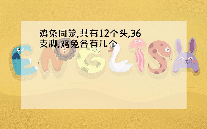 鸡兔同笼,共有12个头,36支脚,鸡兔各有几个