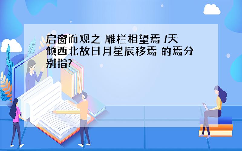 启窗而观之 雕栏相望焉 /天倾西北故日月星辰移焉 的焉分别指?