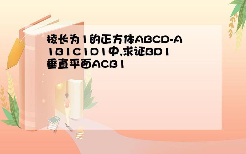 棱长为1的正方体ABCD-A1B1C1D1中,求证BD1垂直平面ACB1