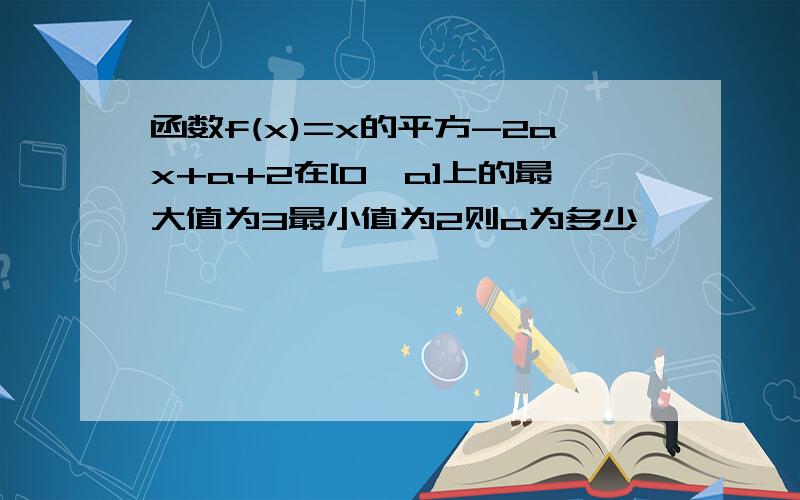 函数f(x)=x的平方-2ax+a+2在[0,a]上的最大值为3最小值为2则a为多少