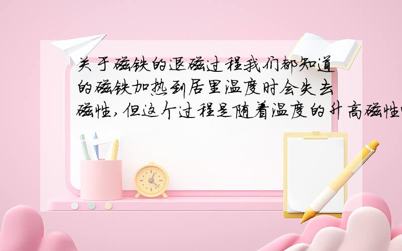 关于磁铁的退磁过程我们都知道的磁铁加热到居里温度时会失去磁性,但这个过程是随着温度的升高磁性慢慢的减弱,还是突然的消失的