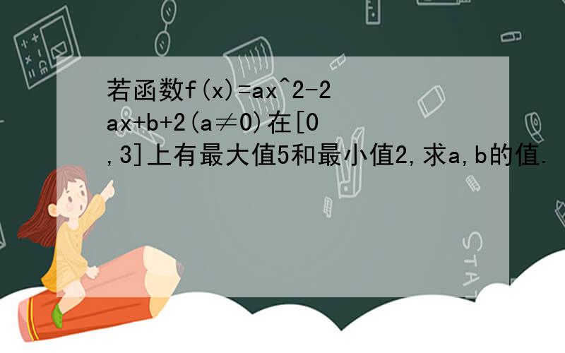 若函数f(x)=ax^2-2ax+b+2(a≠0)在[0,3]上有最大值5和最小值2,求a,b的值.