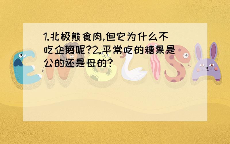 1.北极熊食肉,但它为什么不吃企鹅呢?2.平常吃的糖果是公的还是母的?