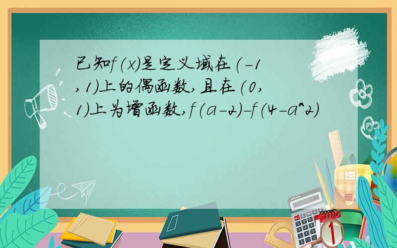 已知f(x)是定义域在(-1,1)上的偶函数,且在(0,1)上为增函数,f(a-2)-f(4-a^2)