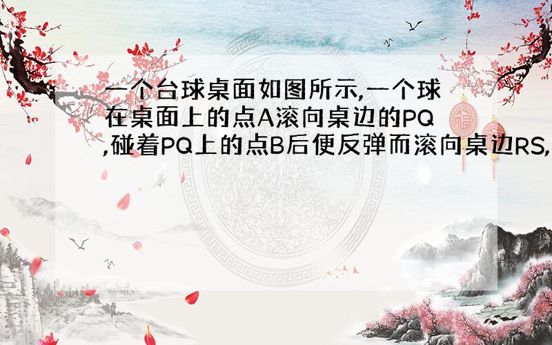 一个台球桌面如图所示,一个球在桌面上的点A滚向桌边的PQ,碰着PQ上的点B后便反弹而滚向桌边RS,碰着RS上的点C便反弹