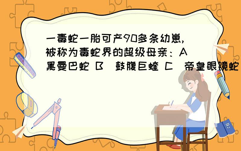 一毒蛇一胎可产90多条幼崽,被称为毒蛇界的超级母亲：A．黑曼巴蛇 B．鼓腹巨蝰 C．帝皇眼镜蛇王