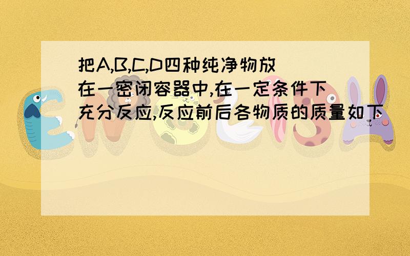 把A,B,C,D四种纯净物放在一密闭容器中,在一定条件下充分反应,反应前后各物质的质量如下