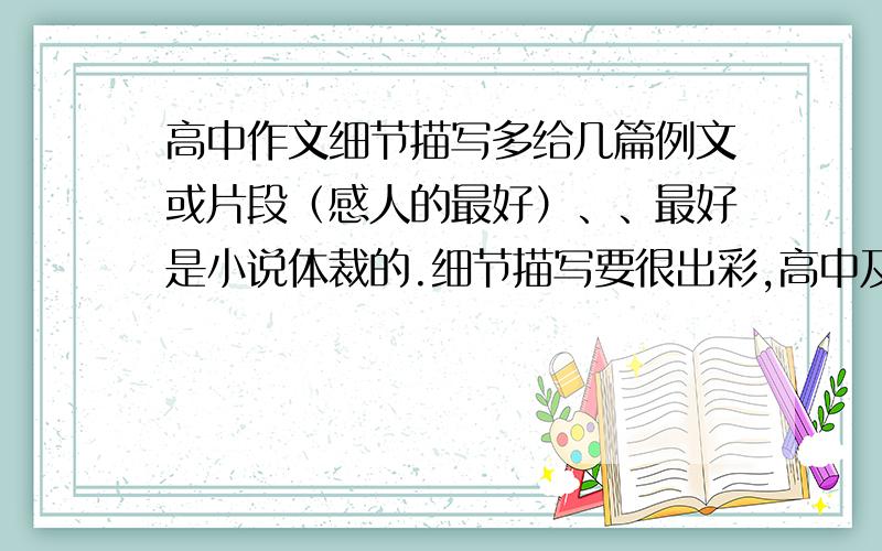 高中作文细节描写多给几篇例文或片段（感人的最好）、、最好是小说体裁的.细节描写要很出彩,高中及以上水平的,名家的也行~o