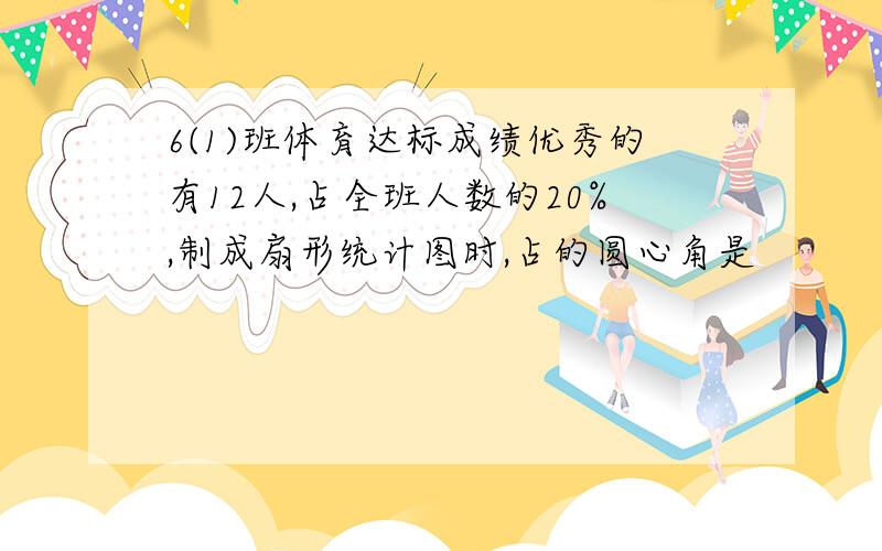 6(1)班体育达标成绩优秀的有12人,占全班人数的20%,制成扇形统计图时,占的圆心角是