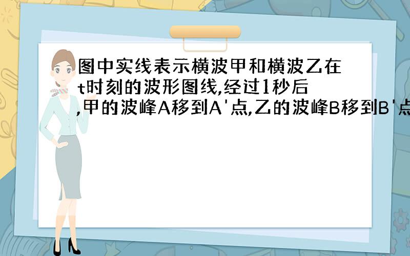 图中实线表示横波甲和横波乙在t时刻的波形图线,经过1秒后,甲的波峰A移到A'点,乙的波峰B移到B'点,如