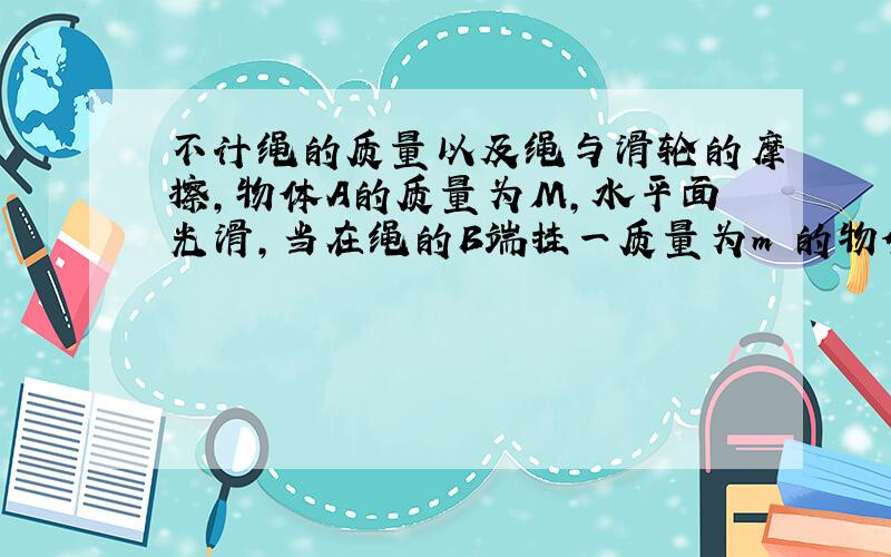 不计绳的质量以及绳与滑轮的摩擦,物体A的质量为M,水平面光滑,当在绳的B端挂一质量为m 的物体是,物体A的加速度为a1,