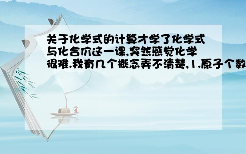 关于化学式的计算才学了化学式与化合价这一课,突然感觉化学很难.我有几个概念弄不清楚,1.原子个数应该怎么求?2.分子数应