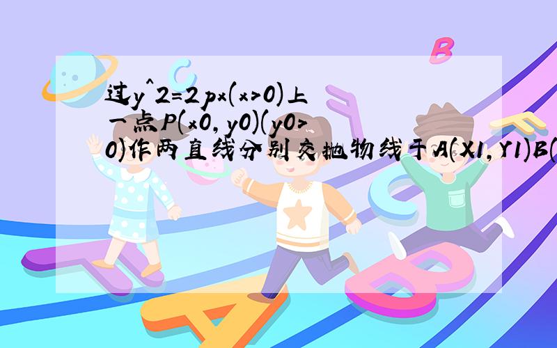 过y^2=2px(x>0)上一点P(x0,y0)(y0>0)作两直线分别交抛物线于A(X1,Y1)B(X2,Y2)