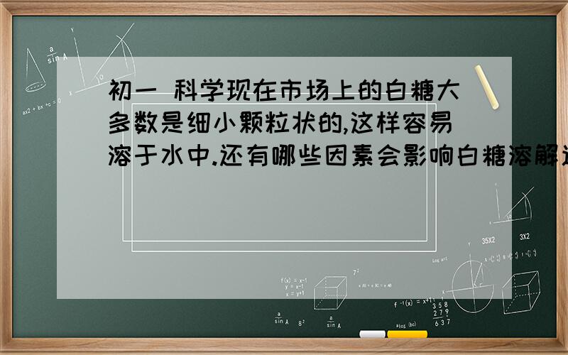 初一 科学现在市场上的白糖大多数是细小颗粒状的,这样容易溶于水中.还有哪些因素会影响白糖溶解速度呢?请完成下面的探究.（