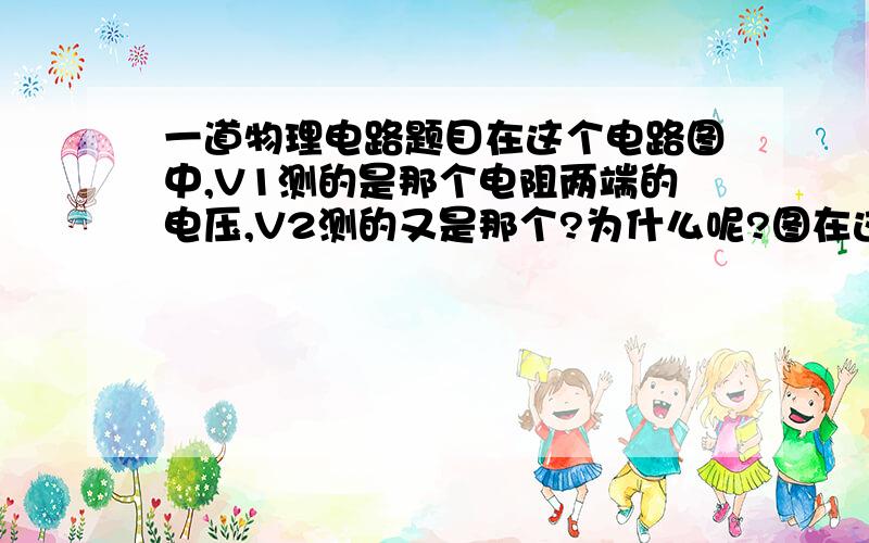 一道物理电路题目在这个电路图中,V1测的是那个电阻两端的电压,V2测的又是那个?为什么呢?图在这里