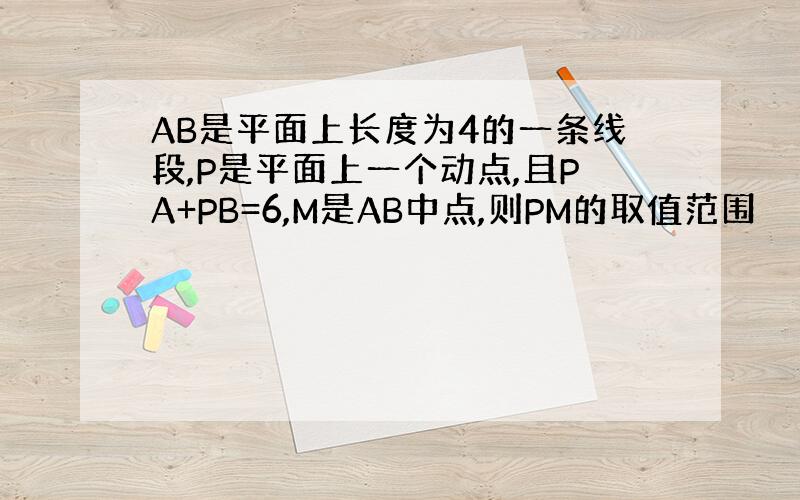 AB是平面上长度为4的一条线段,P是平面上一个动点,且PA+PB=6,M是AB中点,则PM的取值范围