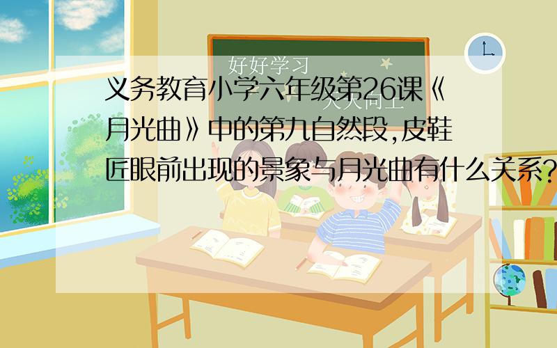 义务教育小学六年级第26课《月光曲》中的第九自然段,皮鞋匠眼前出现的景象与月光曲有什么关系?