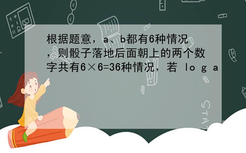 根据题意，a、b都有6种情况，则骰子落地后面朝上的两个数字共有6×6=36种情况，若 lo g a