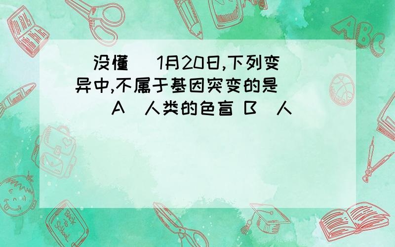 (没懂 ）1月20日,下列变异中,不属于基因突变的是 [ ] A．人类的色盲 B．人