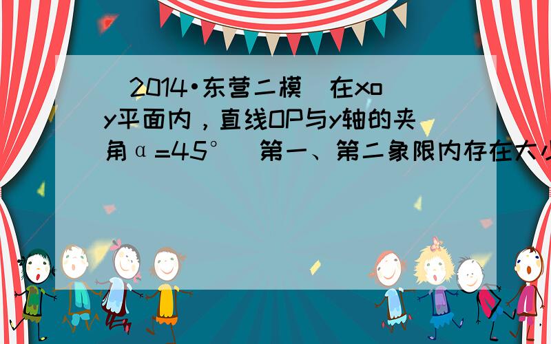 （2014•东营二模）在xoy平面内，直线OP与y轴的夹角α=45°．第一、第二象限内存在大小相等，方向分别为竖直向下和