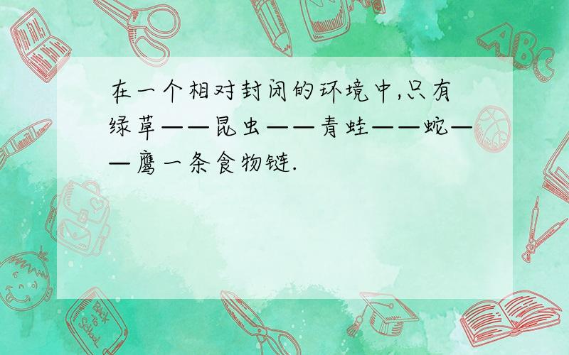 在一个相对封闭的环境中,只有绿草——昆虫——青蛙——蛇——鹰一条食物链.