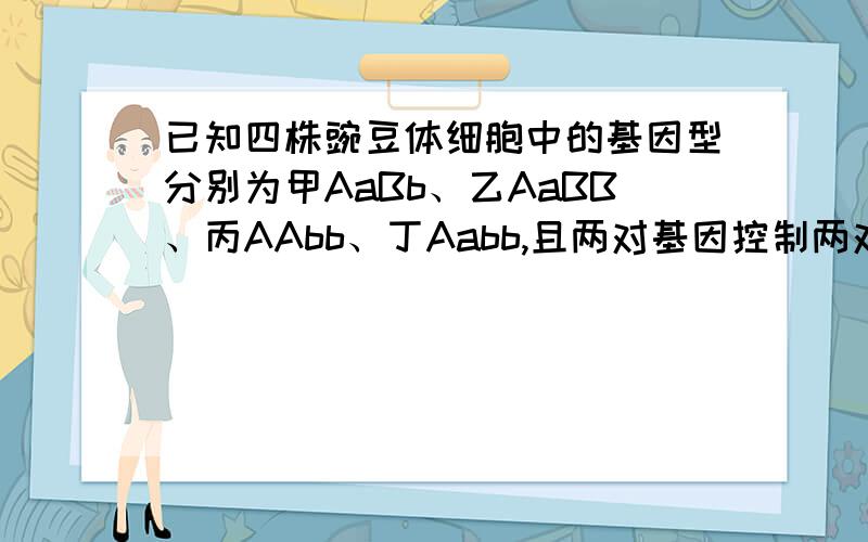 已知四株豌豆体细胞中的基因型分别为甲AaBb、乙AaBB、丙AAbb、丁Aabb,且两对基因控制两对相对性状位于非同源染