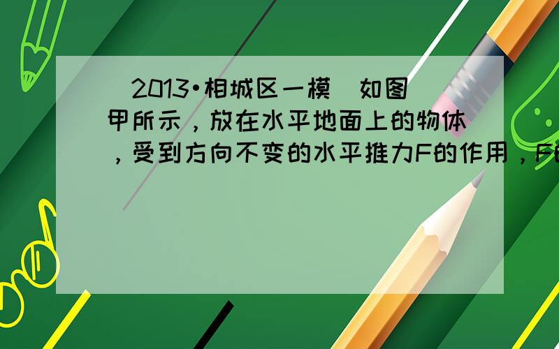 （2013•相城区一模）如图甲所示，放在水平地面上的物体，受到方向不变的水平推力F的作用，F的大小与时间t的关系和物体运