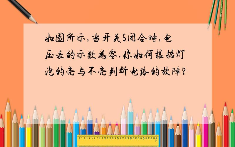 如图所示,当开关S闭合时,电压表的示数为零,你如何根据灯泡的亮与不亮判断电路的故障?