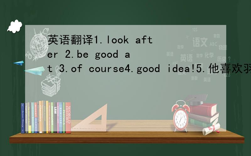 英语翻译1.look after 2.be good at 3.of course4.good idea!5.他喜欢羽毛