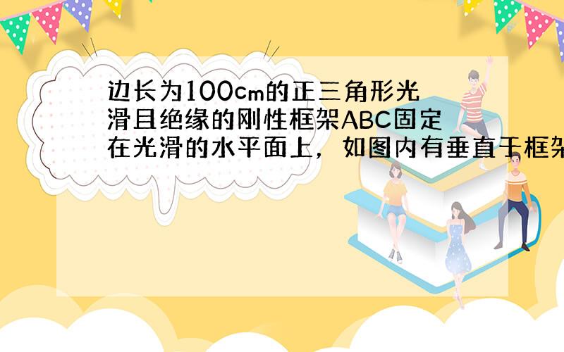 边长为100cm的正三角形光滑且绝缘的刚性框架ABC固定在光滑的水平面上，如图内有垂直于框架平面B=0.5T的匀强磁场．